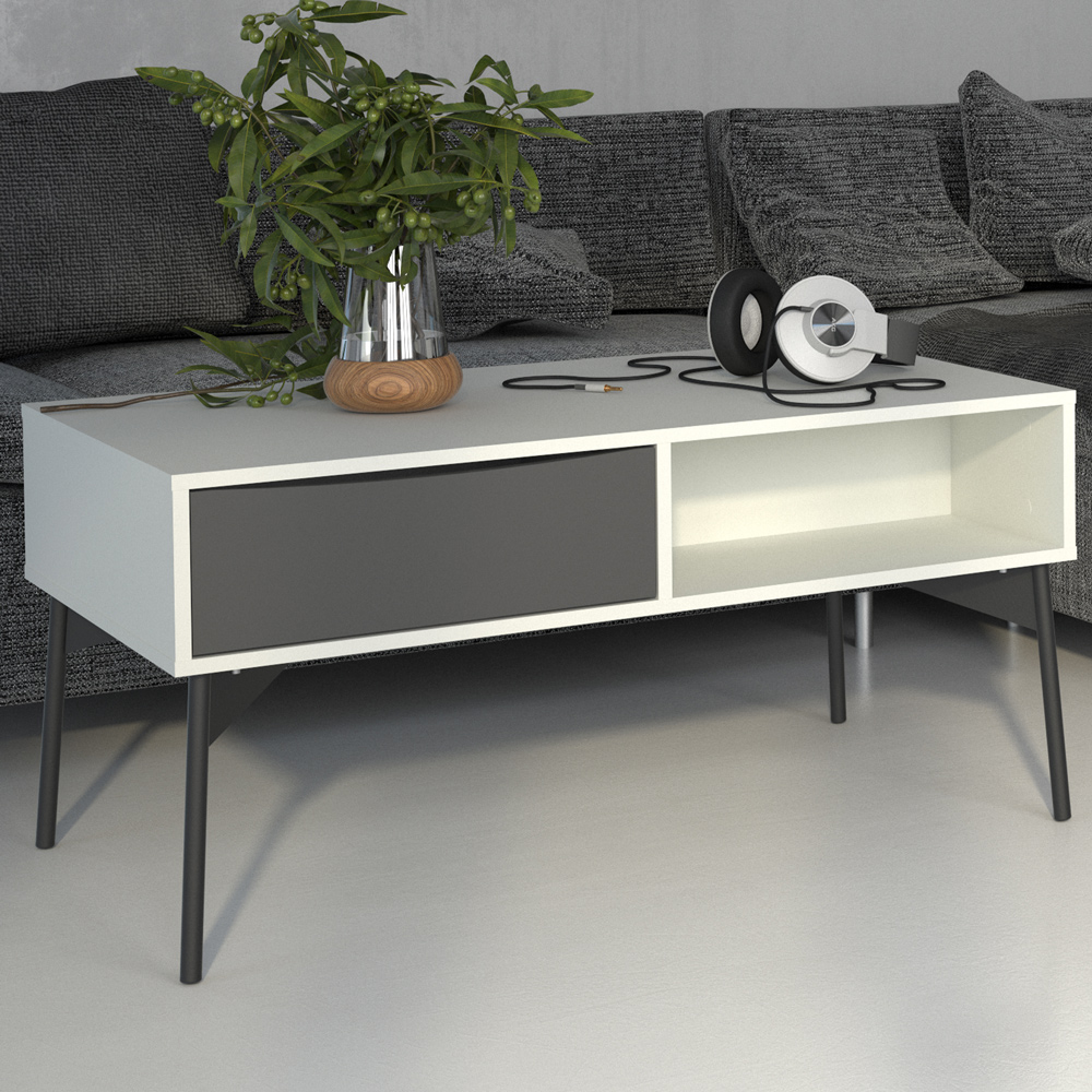 Florence Fur Single Drawer White and Grey Coffee Table Image 1