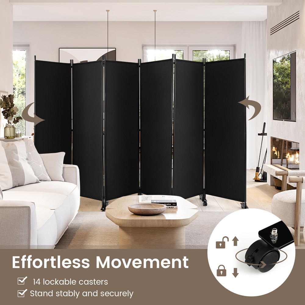 Costway 6 Panel Black Room Divider on Wheels Image 4