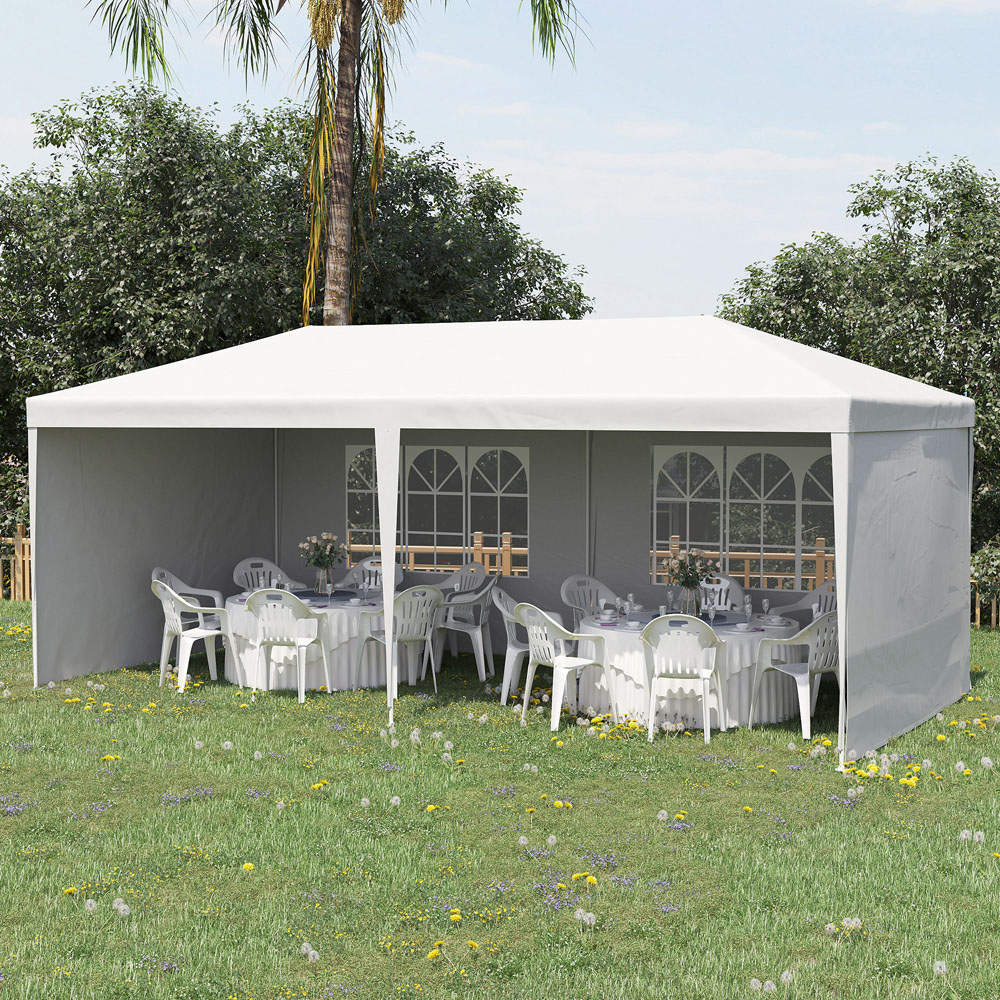Outsunny 6 x 3m White Party Tent with Windows and Side Panels Image 1