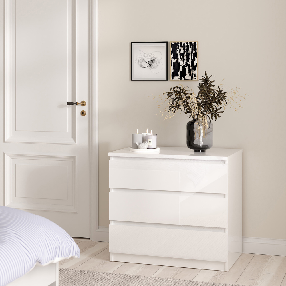 Florence 3 Drawer White High Gloss Chest of Drawers Image 6