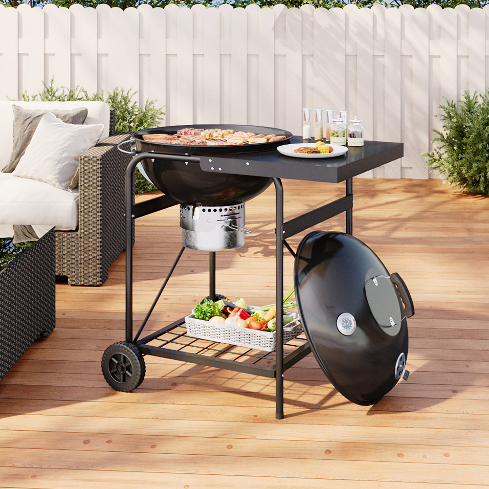 Living and Home Round Outdoor Charcoal BBQ Grill with Side Table Image 7