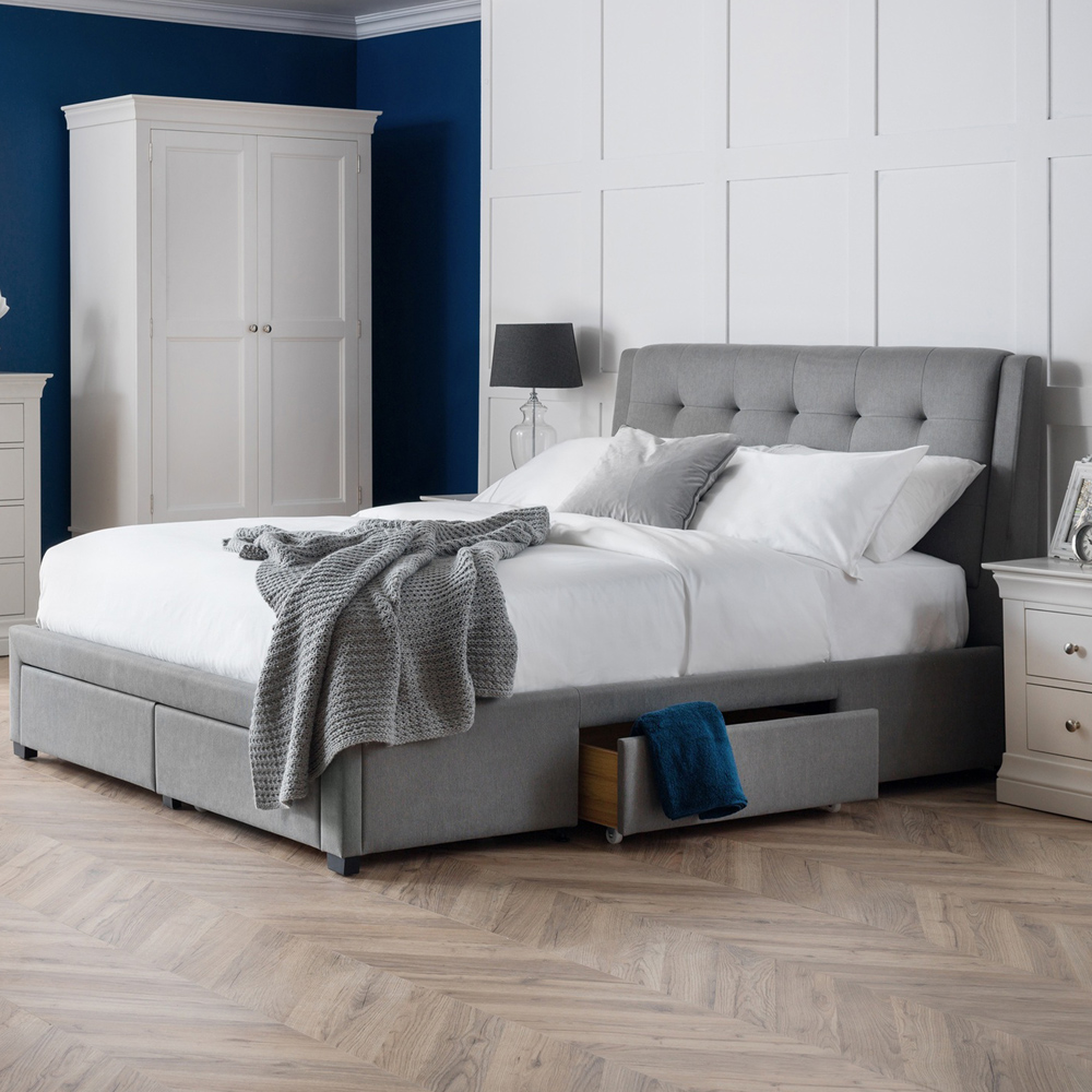 Julian Bowen Fullerton Super King Grey Linen Bed Frame with Underbed Drawers Image 1