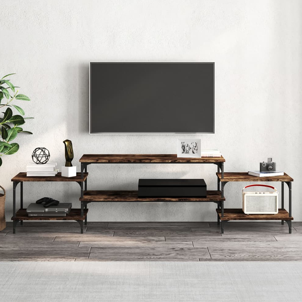 vidaXL 3 Open Shelf Smoked Oak Wide TV Cabinet with Adjustable Legs Image 1