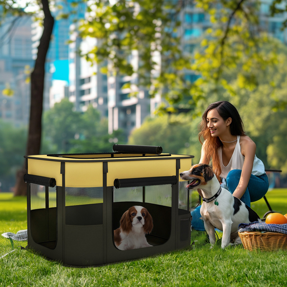 PawHut Yellow Portable Small Animal Playpen Medium Image 2
