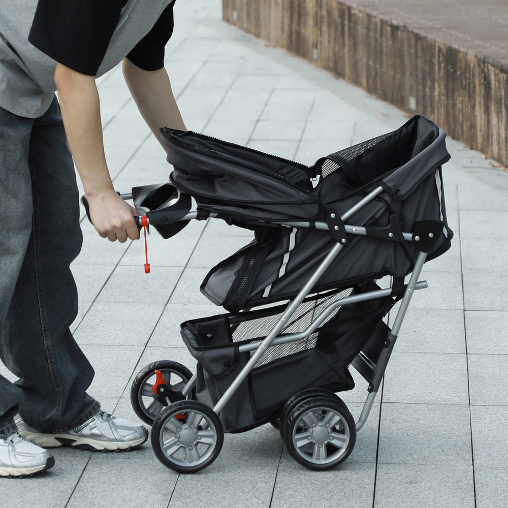 PawHut Foldable Dark Grey Pet Stroller Image 3