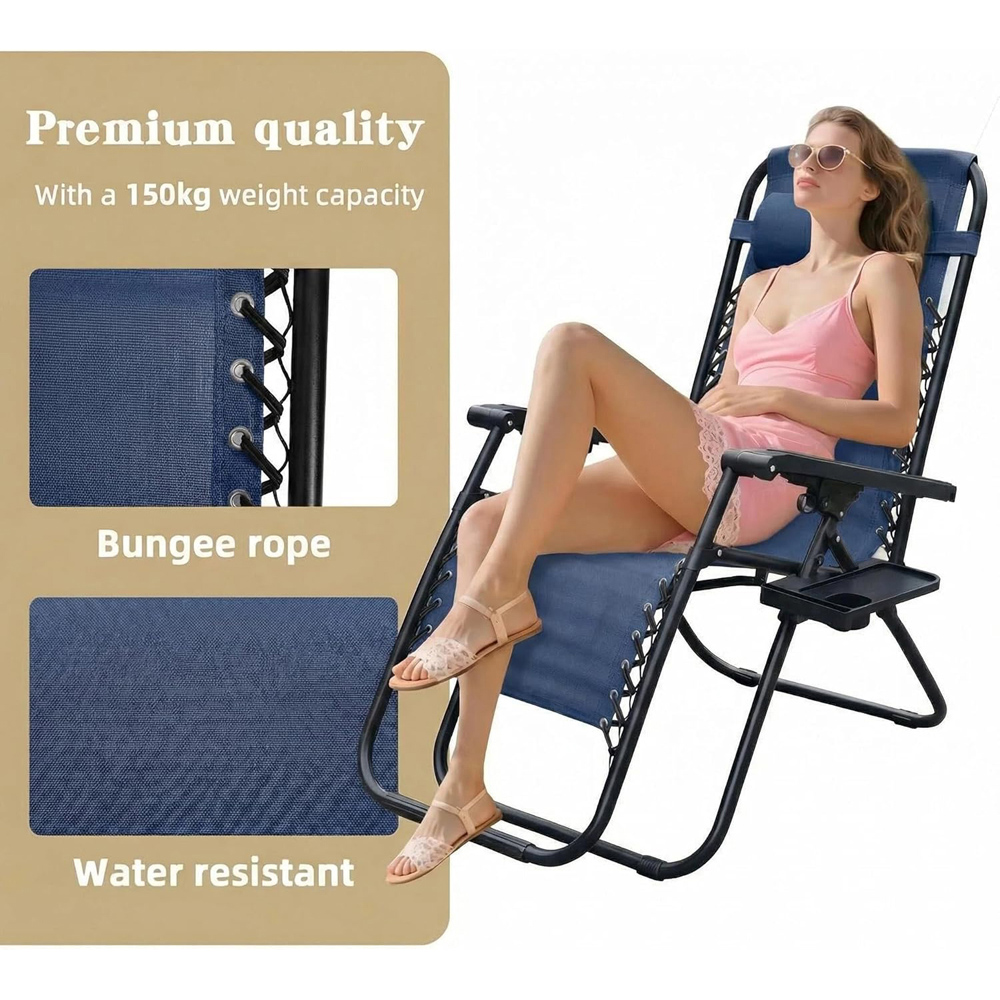 Alivio 2 Pack Dark Blue Zero Gravity Reclining Sun Loungers Image 7