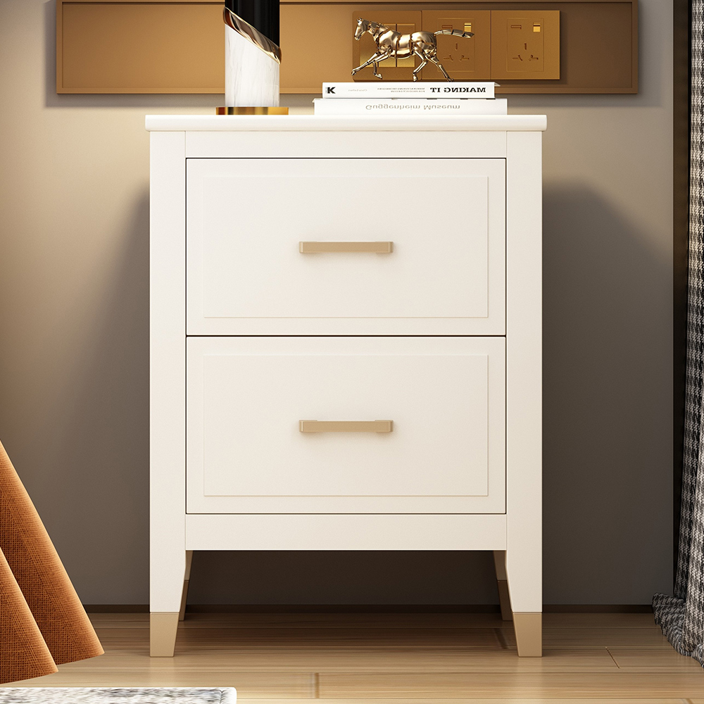 Palazzi 2 Drawers White Wide Bedside Table Image 1