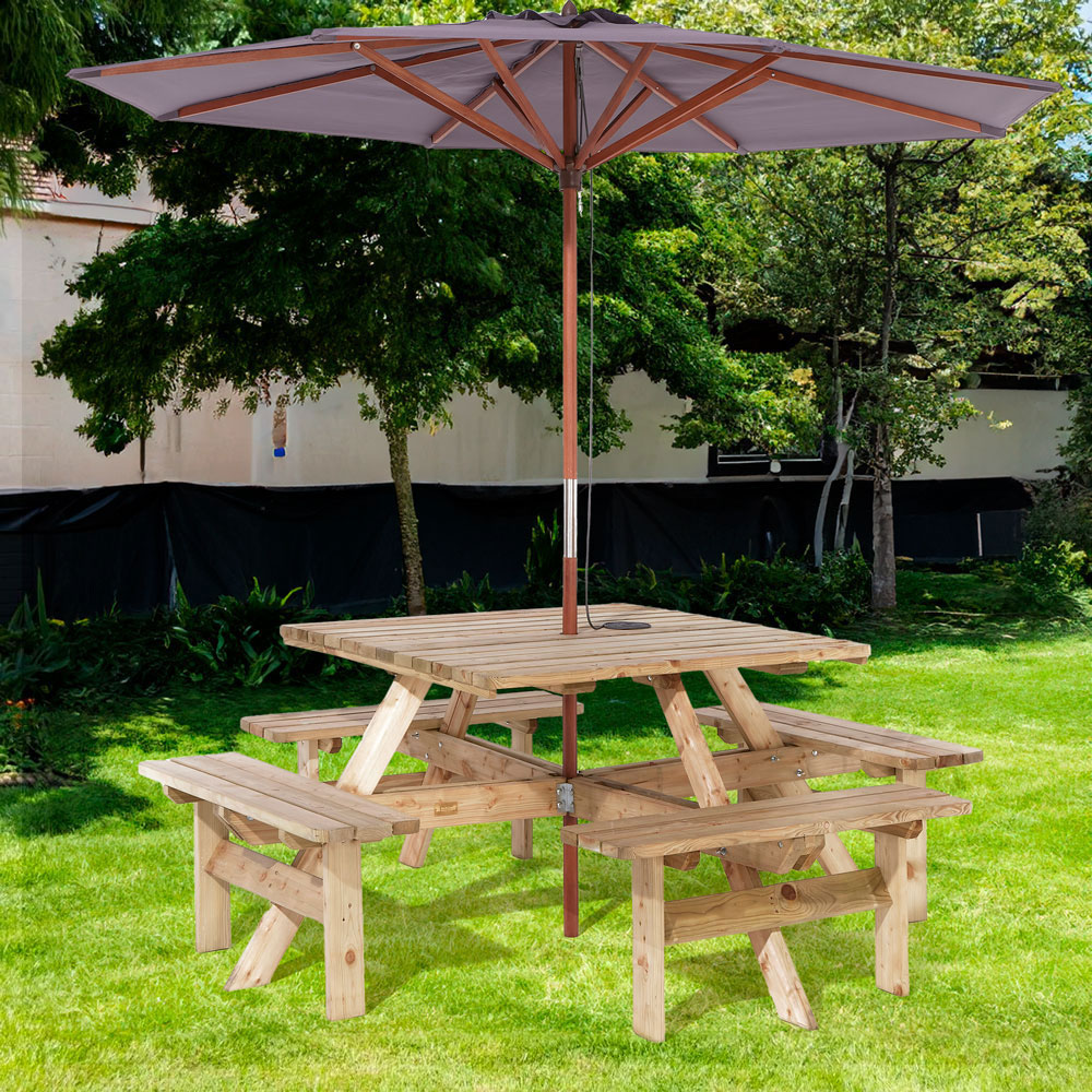 Rowlinson Square Picnic Table Set with Grey Parasol Image 1