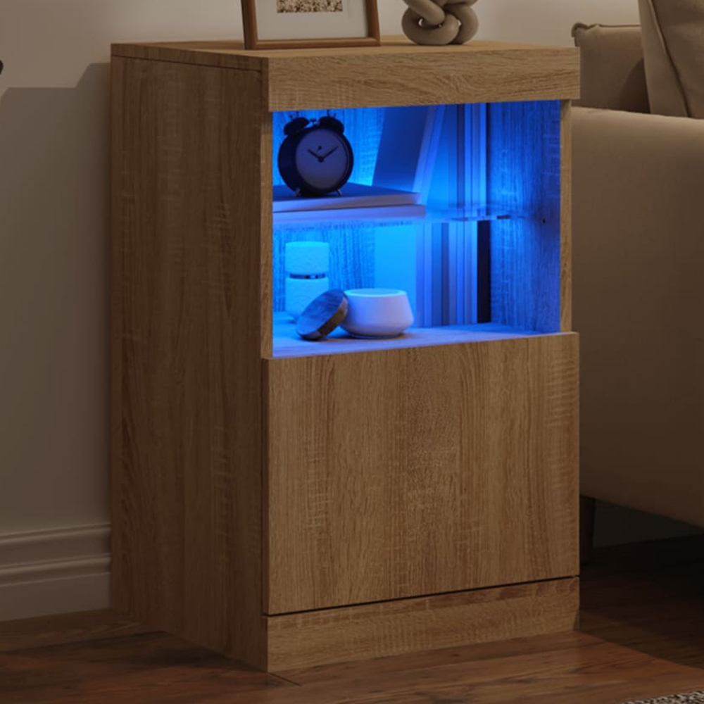 vidaXL Single Door 2 Shelf Sonoma Oak Sideboard with RGB LED Lights Image 1