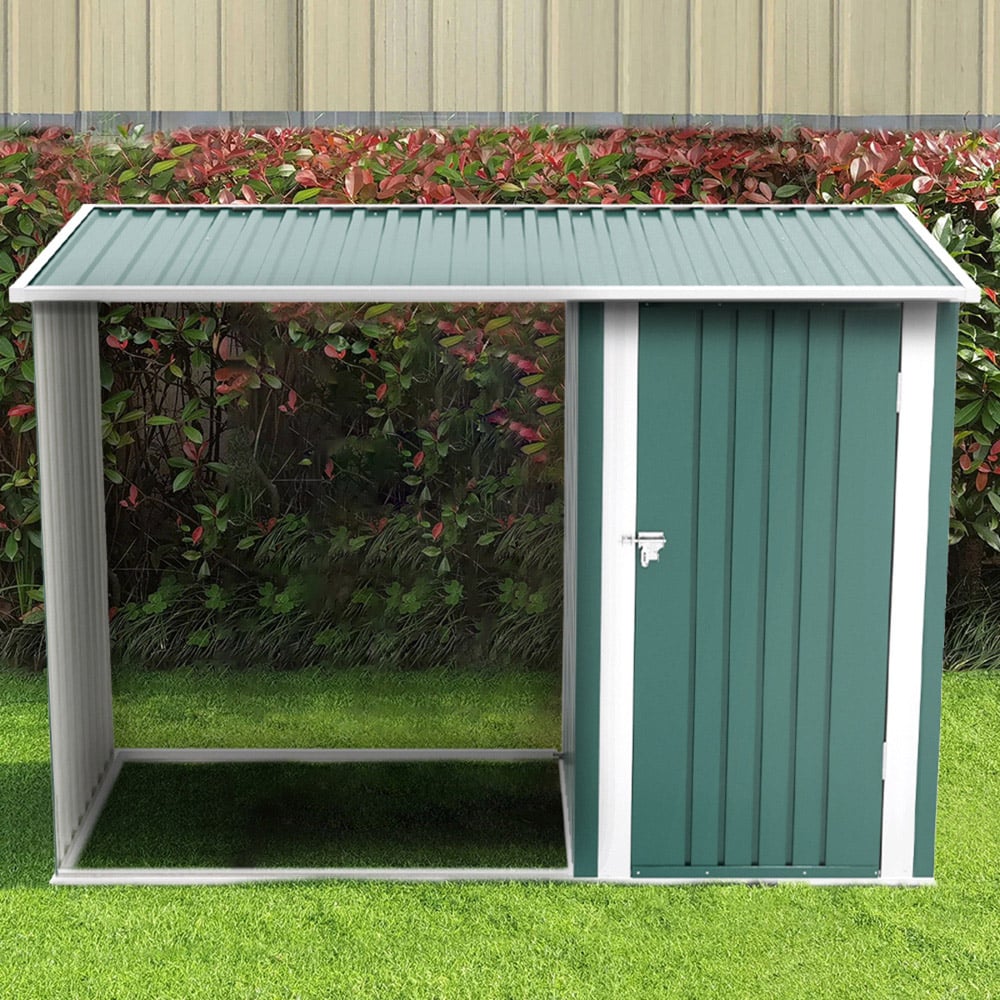 Living and Home 5.2 x 8.2ft Green Steel Garden Storage Shed with Log Rack Image 8
