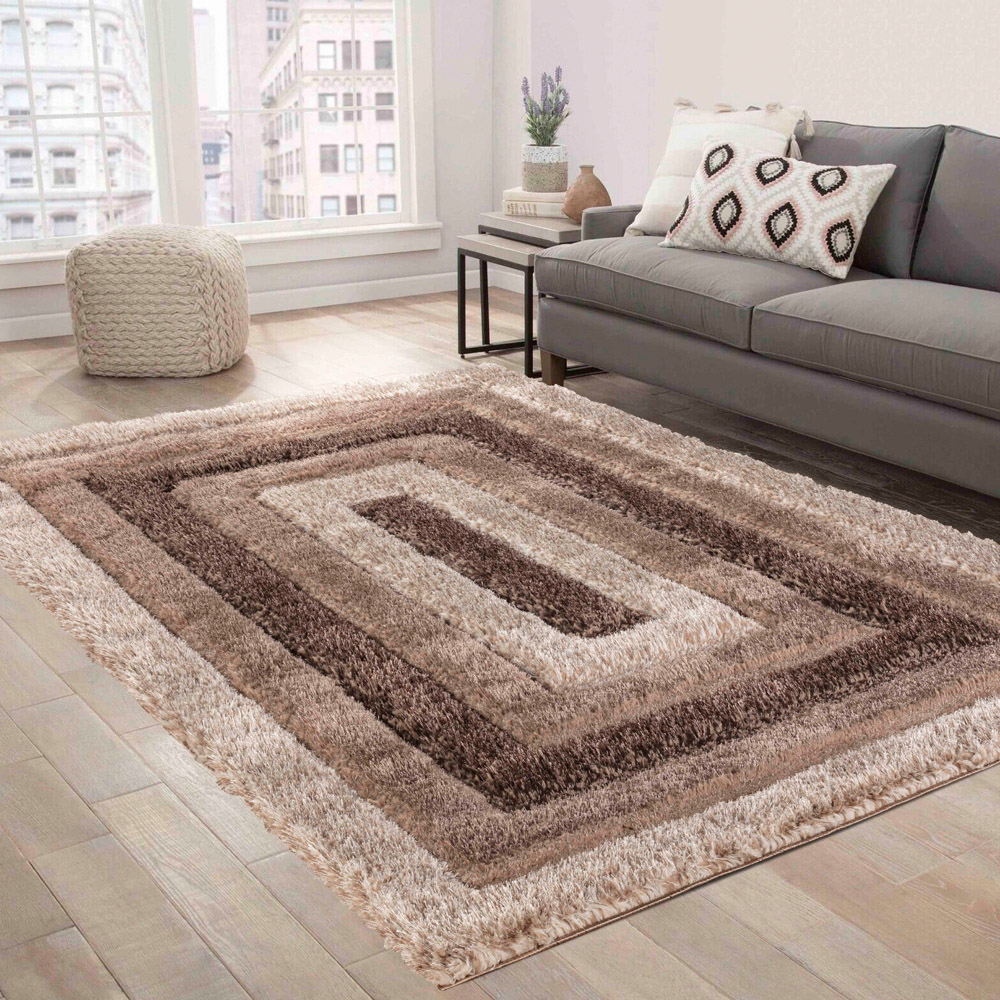 Desire Rug Modern Bronze Bordered Shimmer Soft Shaggy Area Rug 80 x 150cm Image 4