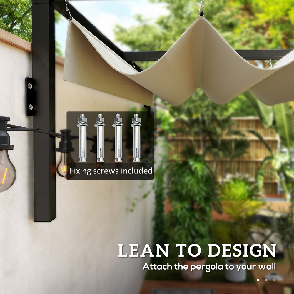 Outsunny 2 x 3m Khaki Wall Mounted Pergola with Retractable Roof Image 4