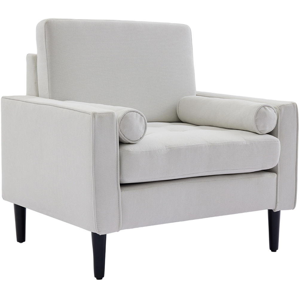 Living and Home Beige Linen Mid-Century Armchair with Armrest Pillows Image 2