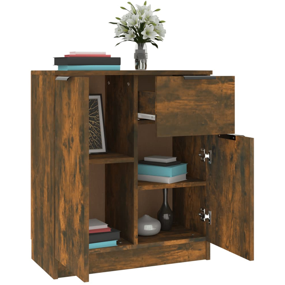 vidaXL 2 Door Single Drawer Smoked Oak Sideboard Image 4