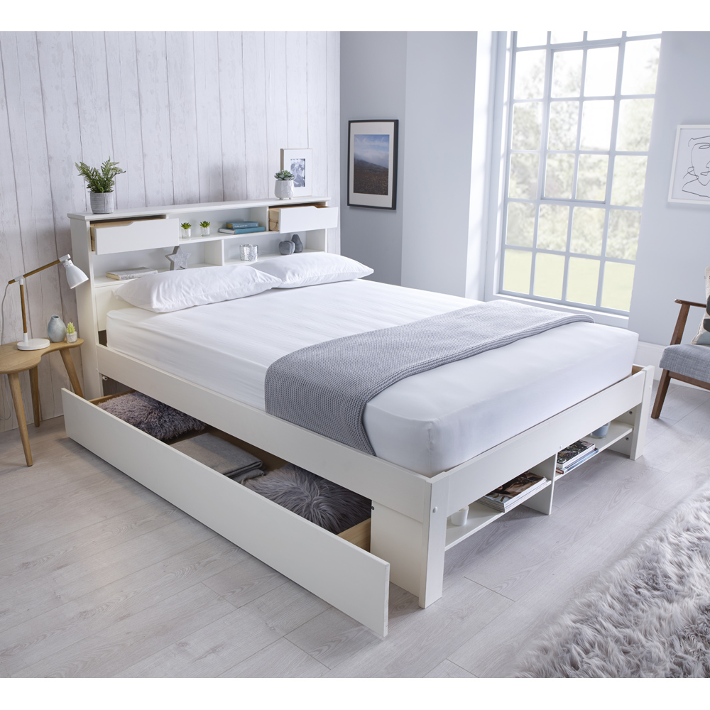 Fabio King Size White Wooden 1 Drawer Storage Bed Frame Image 2