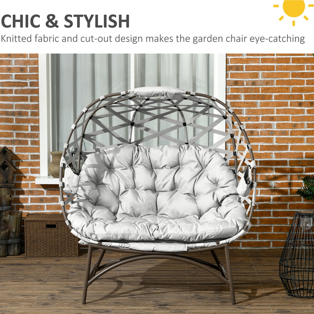 Outsunny 2 Seater Light Grey Outdoor Egg Chair with Cushion Image 8