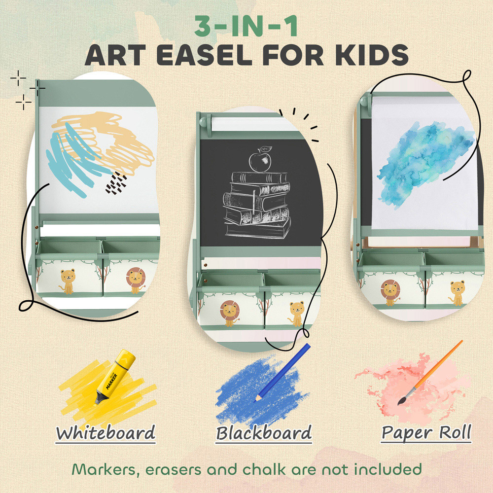 Tommy Toys 3-in-1 Kids Green Double Sided Easel with Paper Roll and Storage Box Image 8