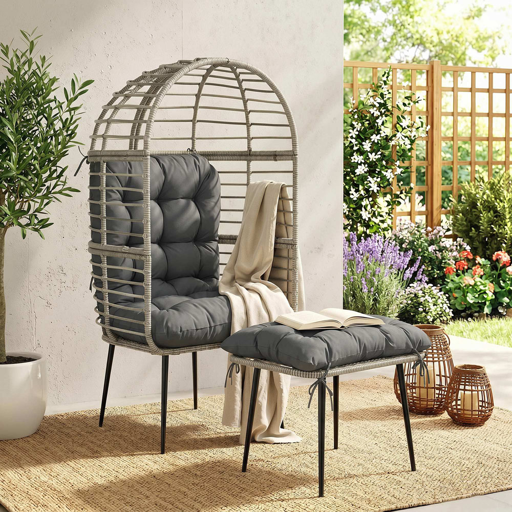 Outsunny Light Grey Standing Egg Chair with Footstool Image 2