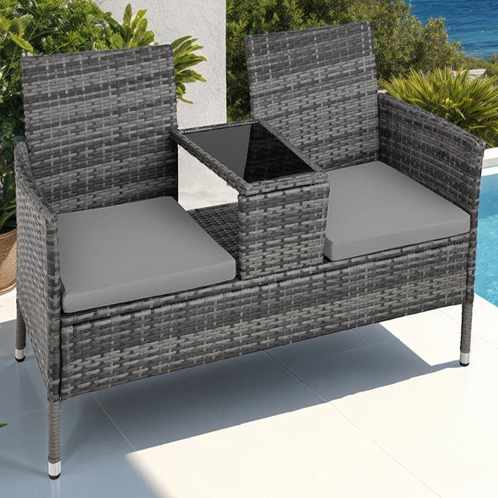tectake Narbonne 2 Seater Grey and Light Grey Garden Bench Image 1