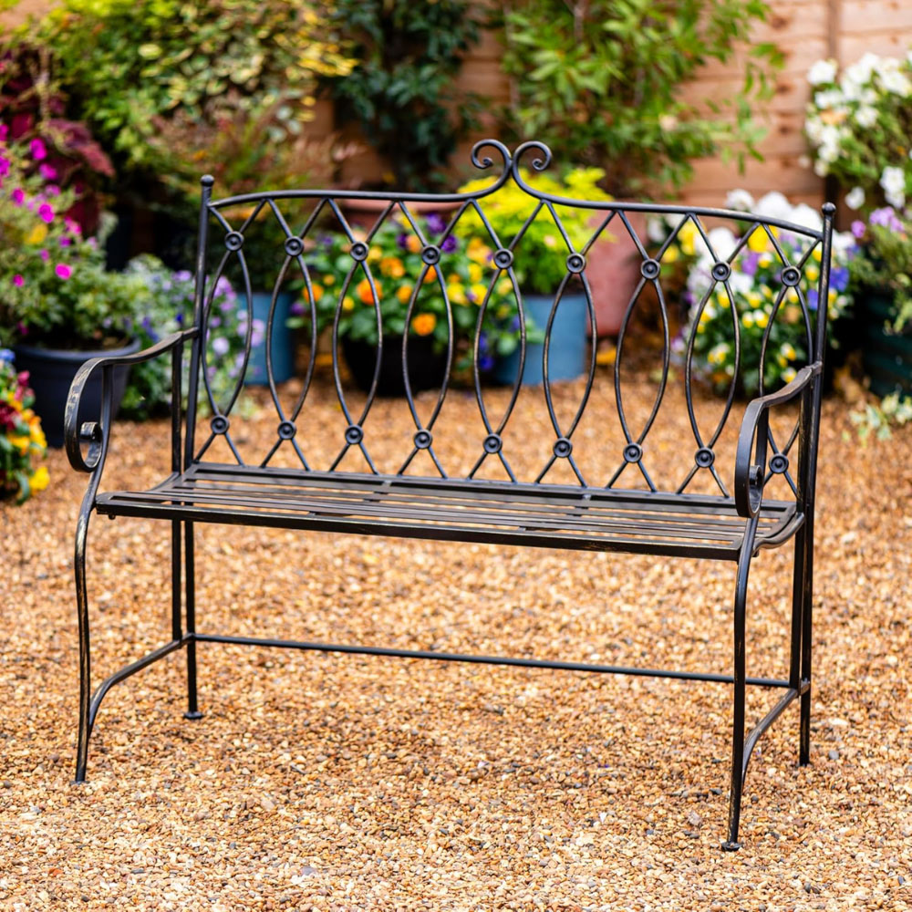Garden Gear 2 Seater Ebony Wrought Iron Garden Bench Image 5