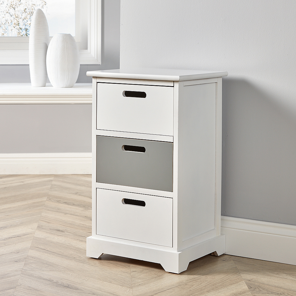 Home Source Ullswater 3 Drawer White and Grey Storage Unit Image 7