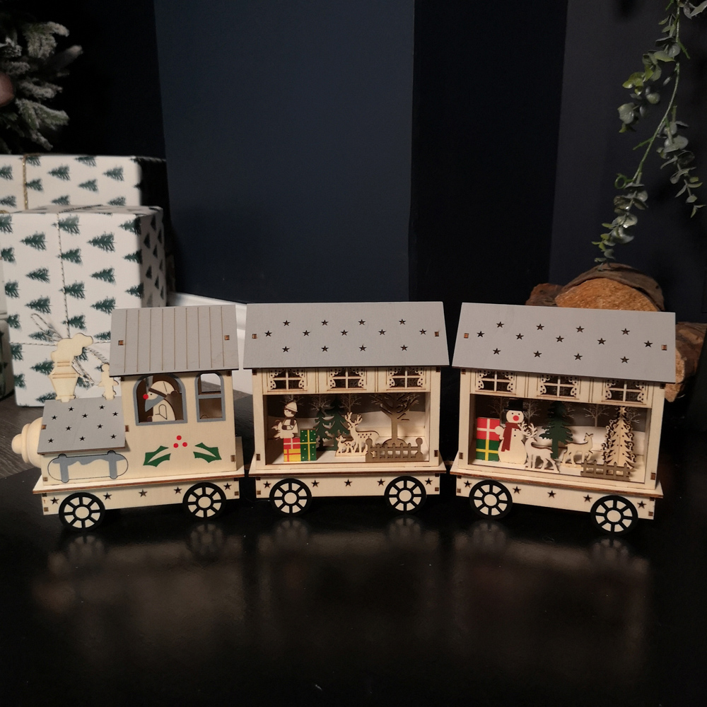 Samuel Alexander Wooden Christmas Train and Carriages Scene Decoration 16cm Image 5