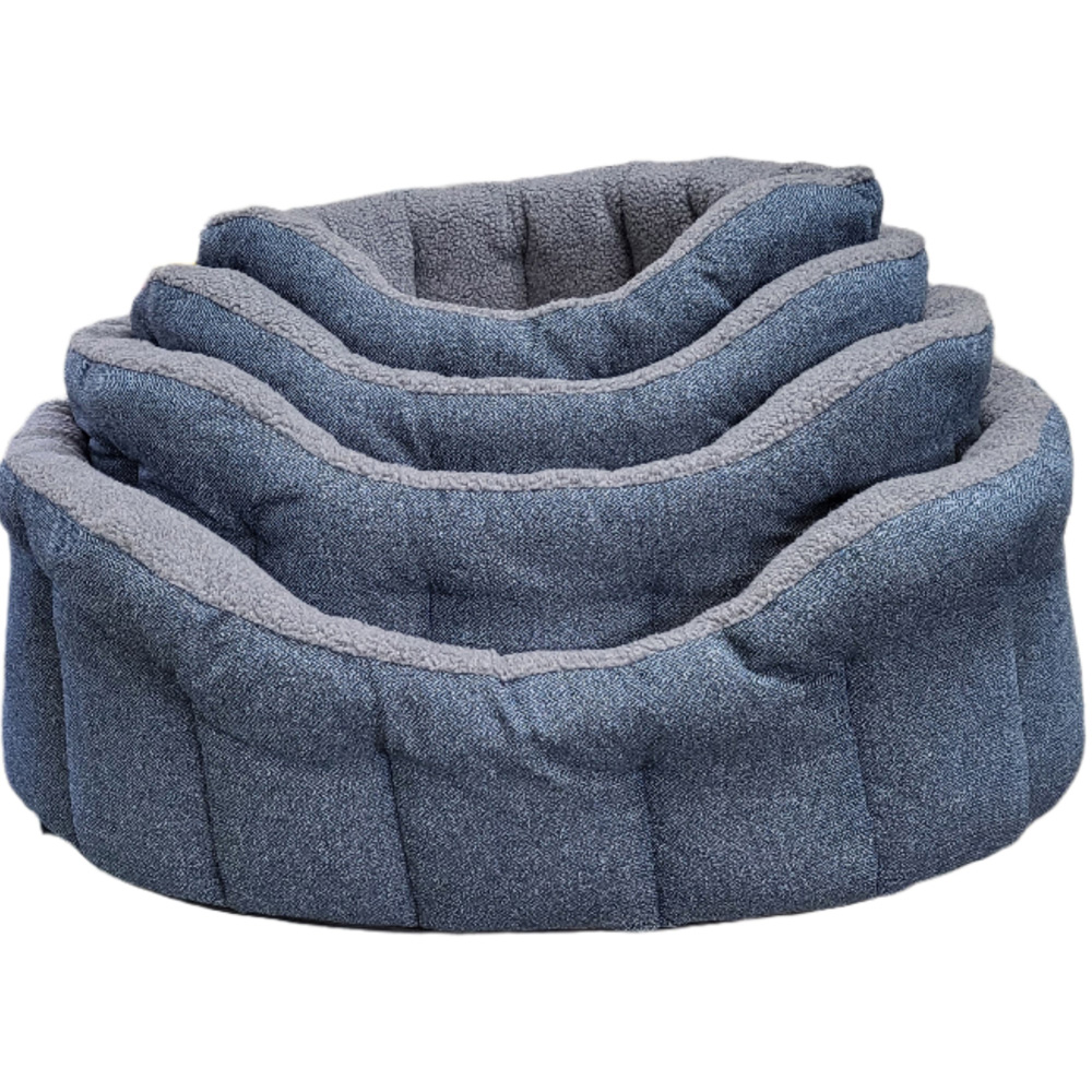 P&L Jumbo Blue Premium Orkney Tweed Fabric Drop Fronted Softee Oval Lined Pet Bed Image 3