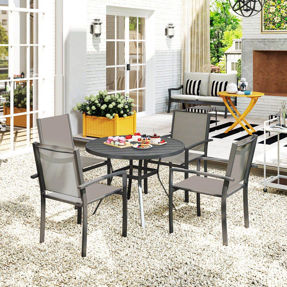 Outsunny 4 Seater Steel Garden Dining Set with Stackable Chair Image 4