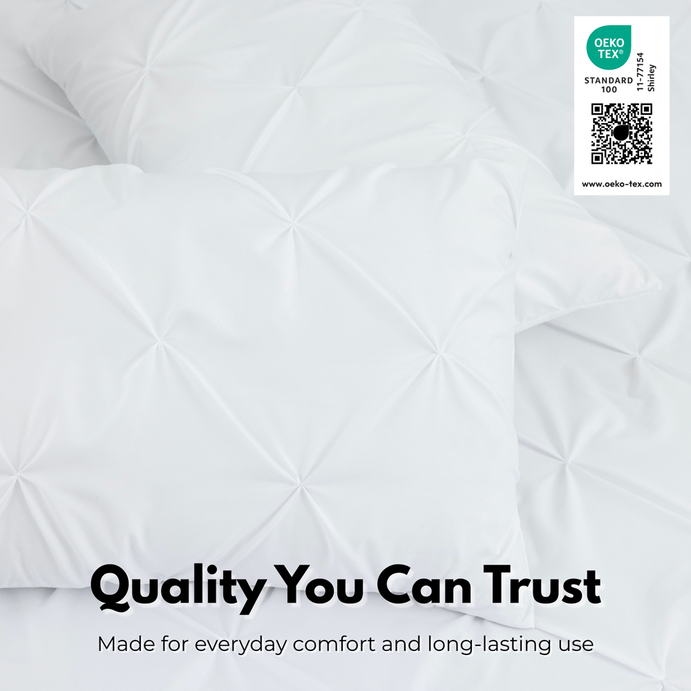 MHG Living Super King Size White Pintuck Duvet Cover Set with Fitted Sheet Image 4