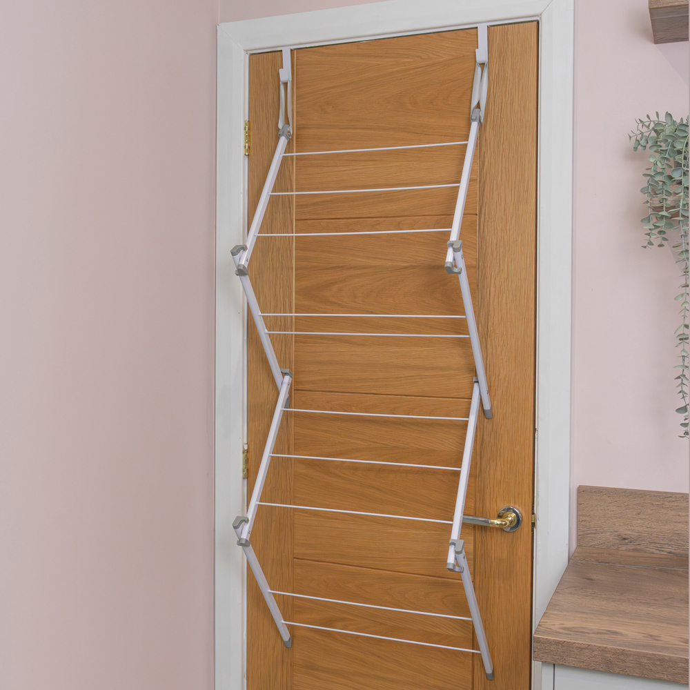 JVL White Over Door Concertina Airer with Hooks 4.5m Image 9