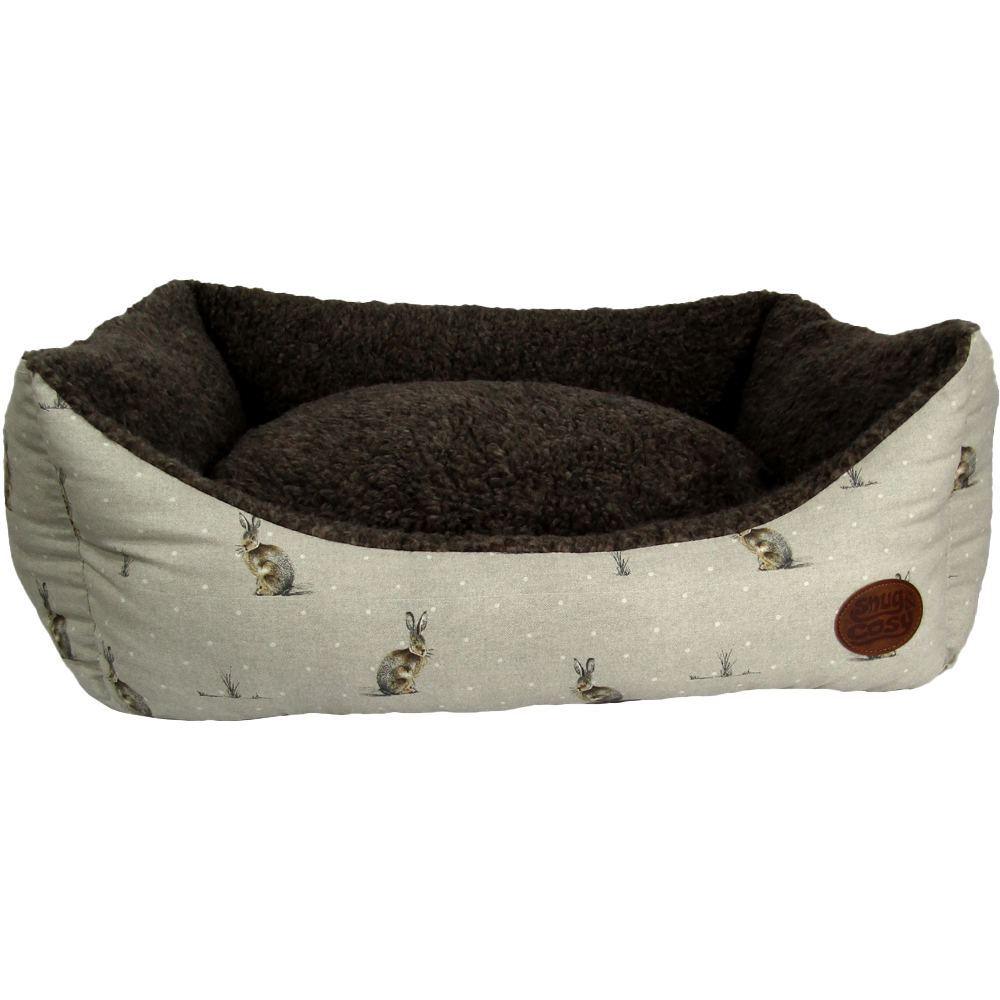 Snug & Cosy Large Rectangle Hare Print Dog Bed Image 1