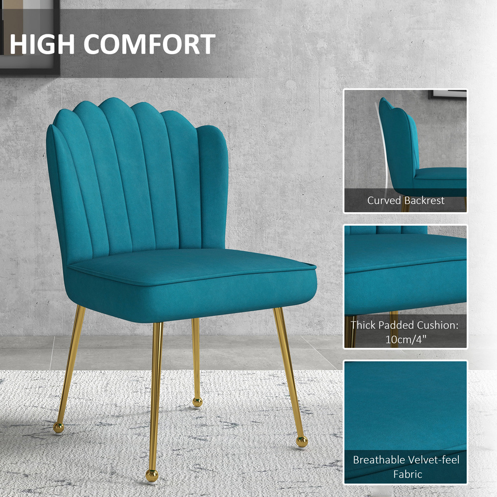 HOMCOM Blue Shell Luxe Velvet Accent Chair with Gold Tone Metal Legs Image 5