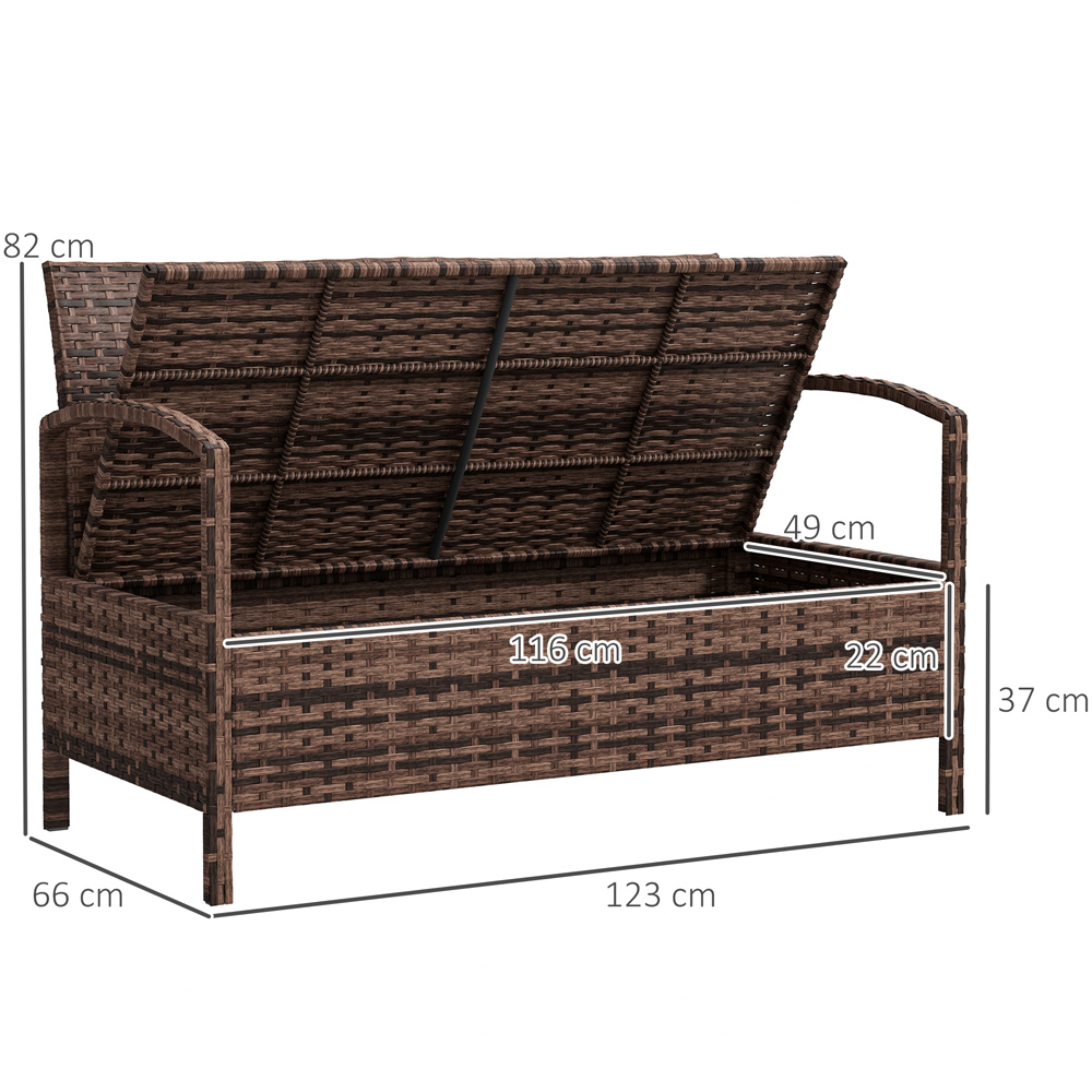 Outsunny 2 Seater Brown Rattan Storage Garden Bench Image 8