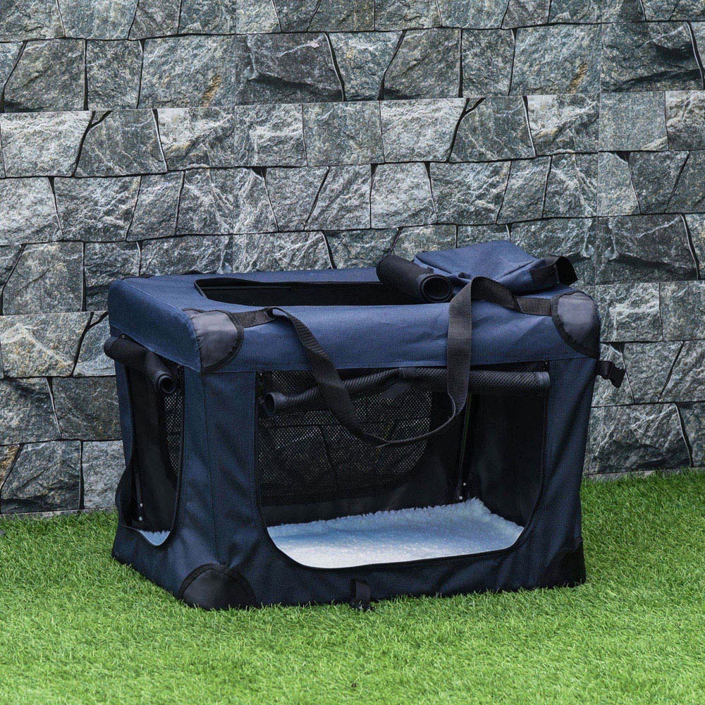 PawHut Dark Blue Foldable Small Dog Pet Carrier with Cushion Image 2