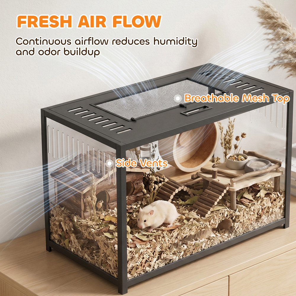 PawHut Black Chewproof Metal Hamster Cage with Deep Base and Openable Top Image 8