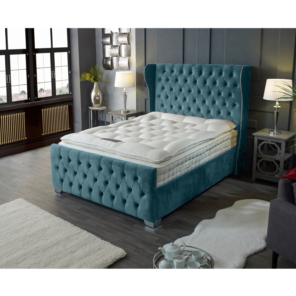 Eleganza Home Colleen Double Duck Egg Plush Velvet Bed Frame with Chesterfield Headboard Image 4