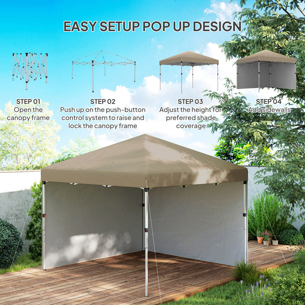 Outsunny 3 x 3m Khaki Pop Up Gazebo with 2 Sides and 4 Weight Bag Image 6