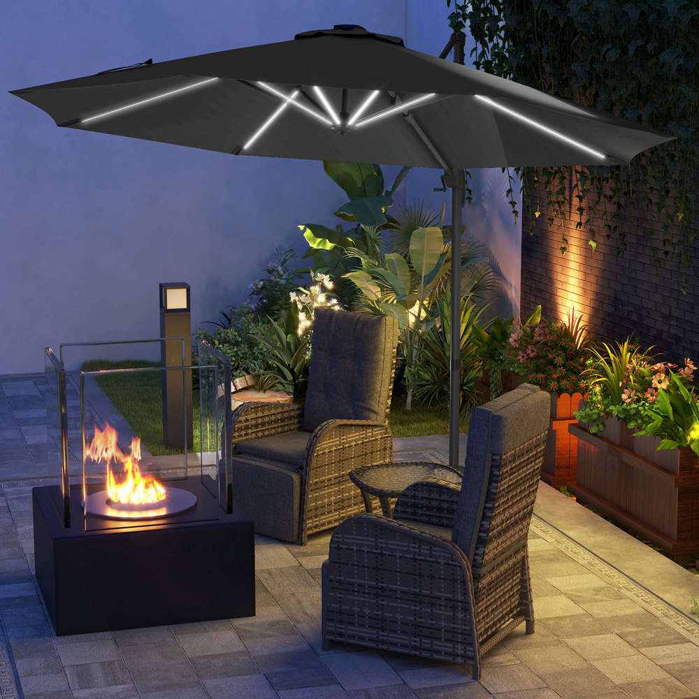 Outsunny Dark Grey Solar LED Cantilever Parasol 3m Image 2