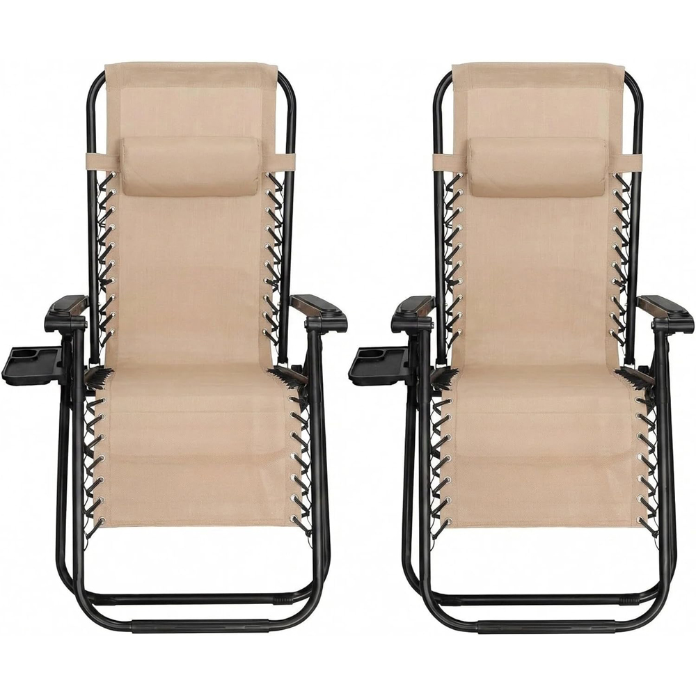 Alivio 2 Pack Beige Zero Gravity Reclining Sun Loungers Image 4