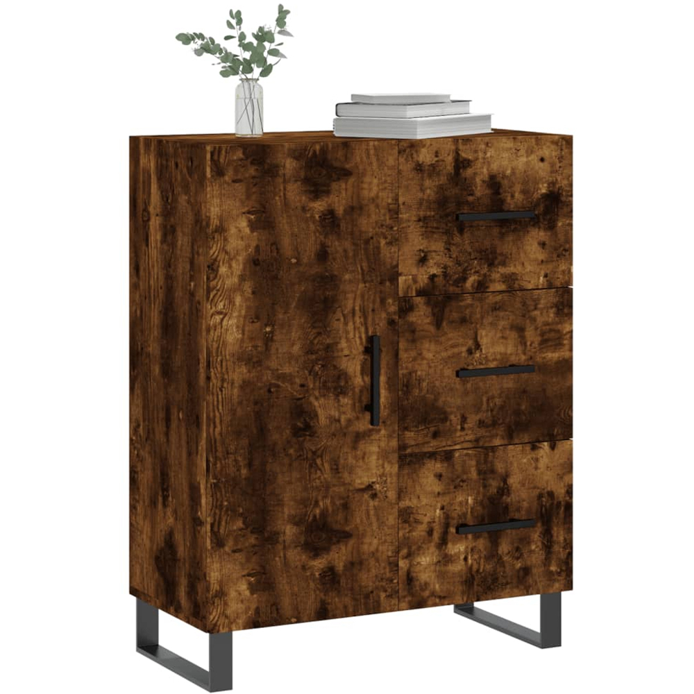 vidaXL Single Door 3 Drawer Smoked Oak Sideboard Image 3