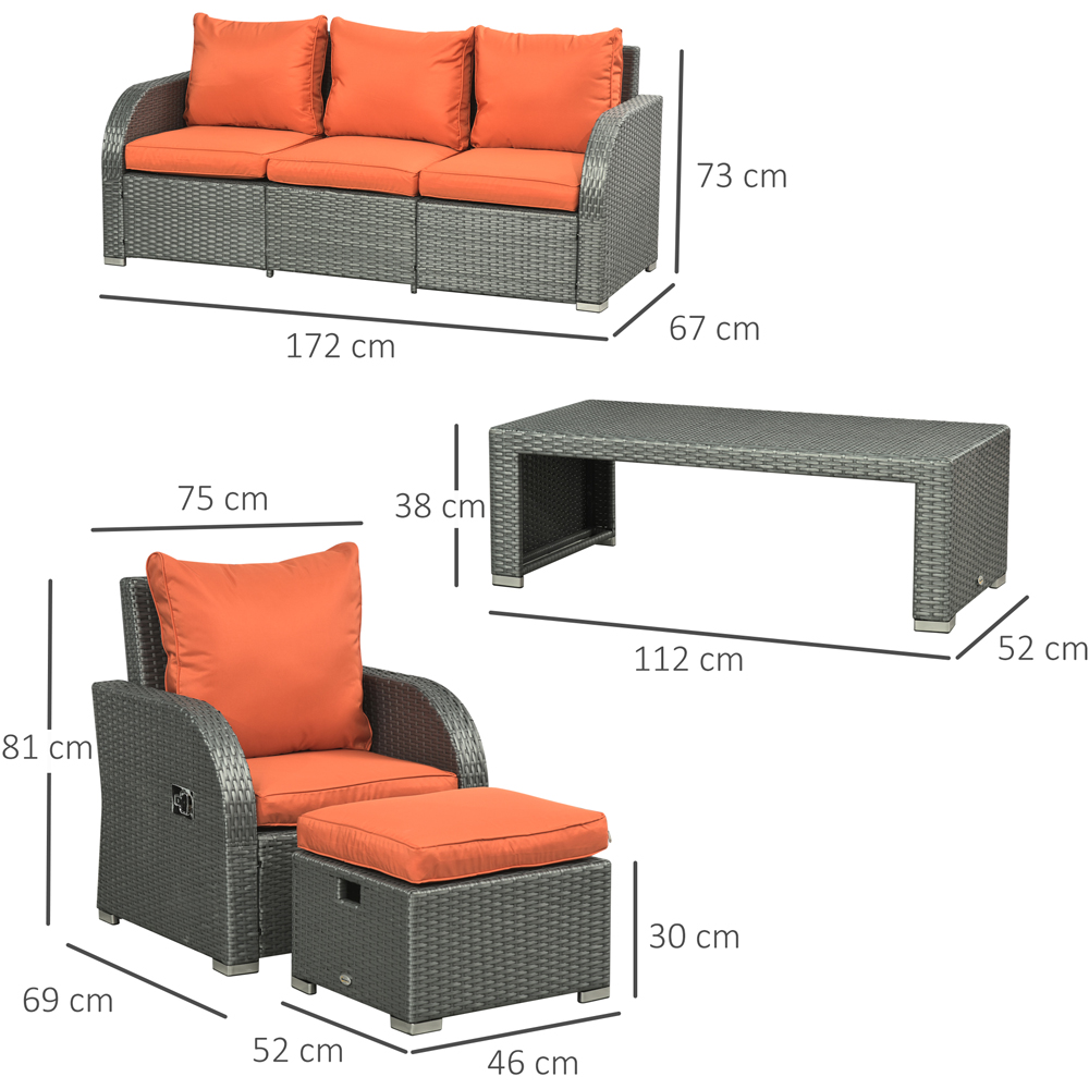 Outsunny 7 Seater Grey and Orange Rattan Sofa Lounge Set Image 7