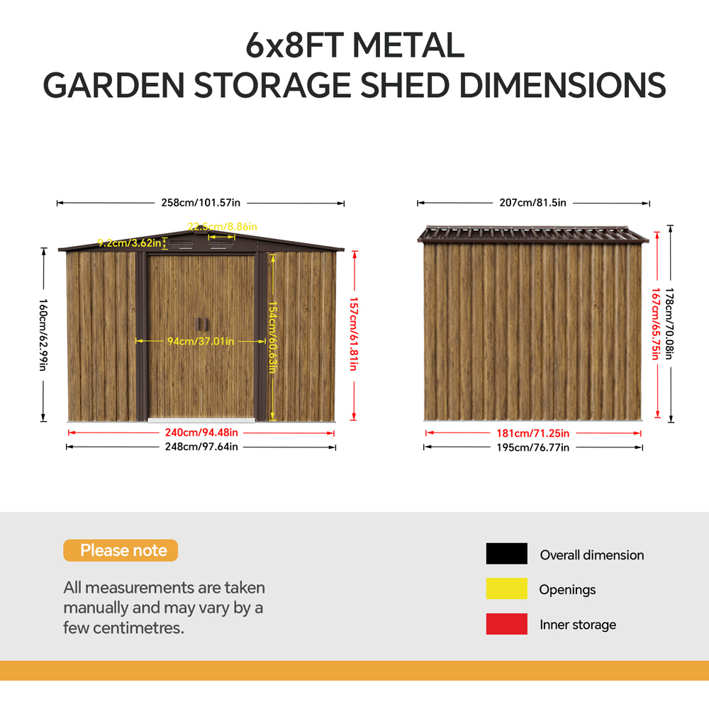 Living and Home 6 x 8ft Wood Grain Finish Metal Apex Garden Shed Image 8
