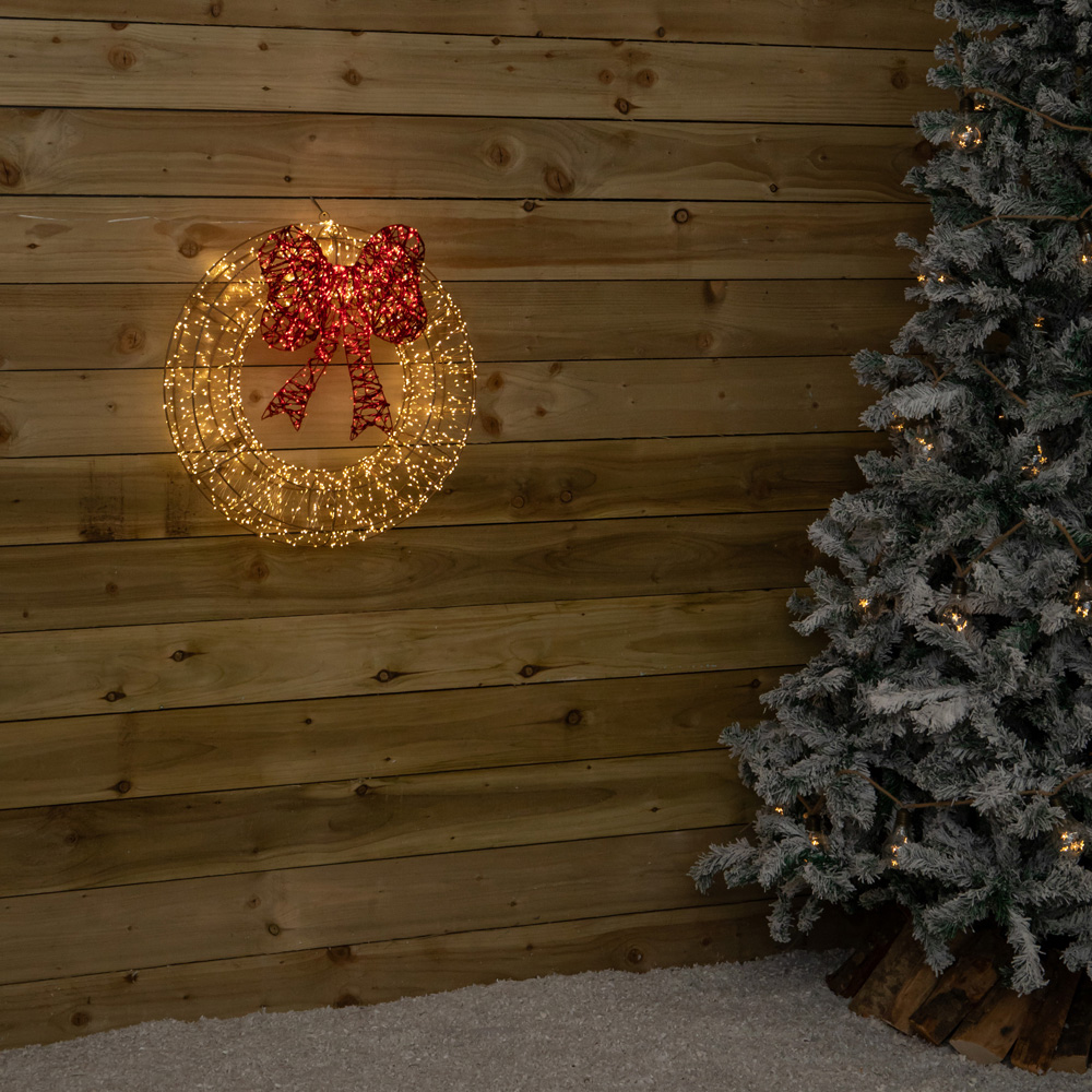 Samuel Alexander 2000 Warm White and Red LED Light-Up Christmas Wreath with Bow 60cm Image 9
