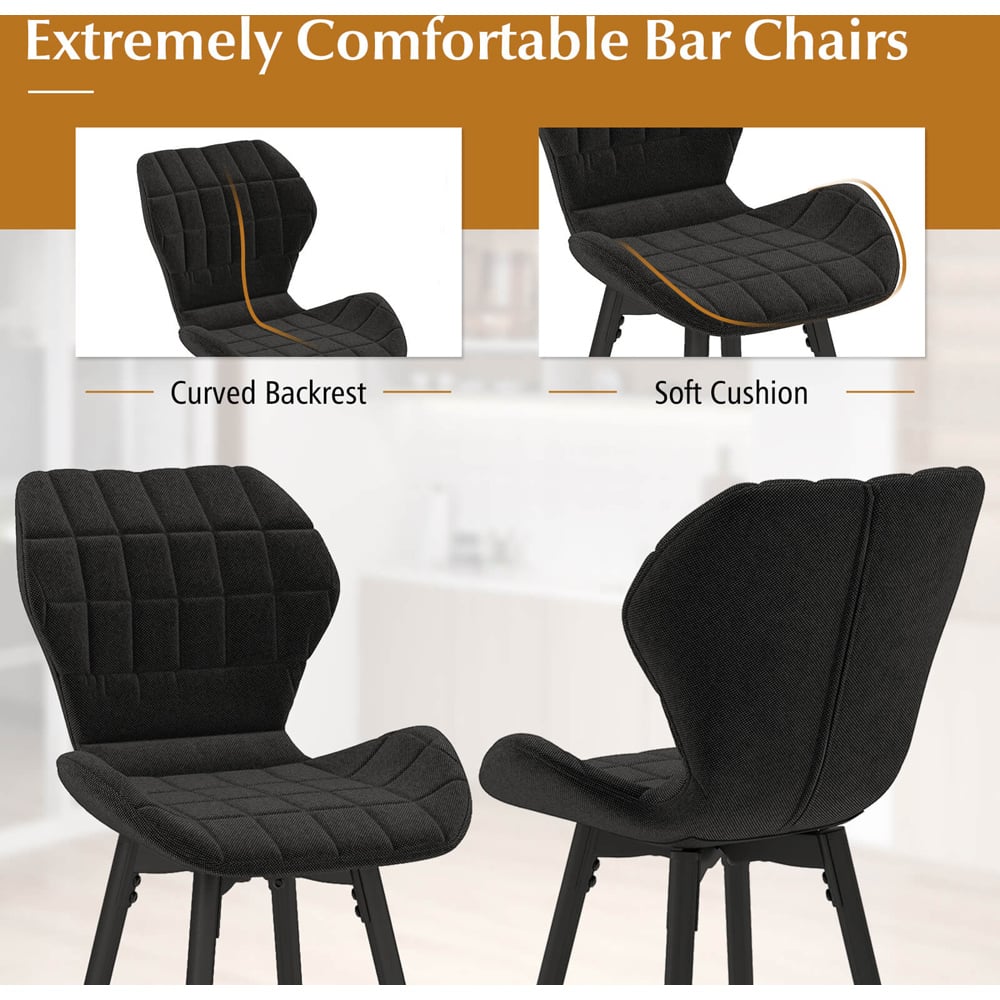 Costway Set of 2 Black Curved Backrest Bar Stool Image 7