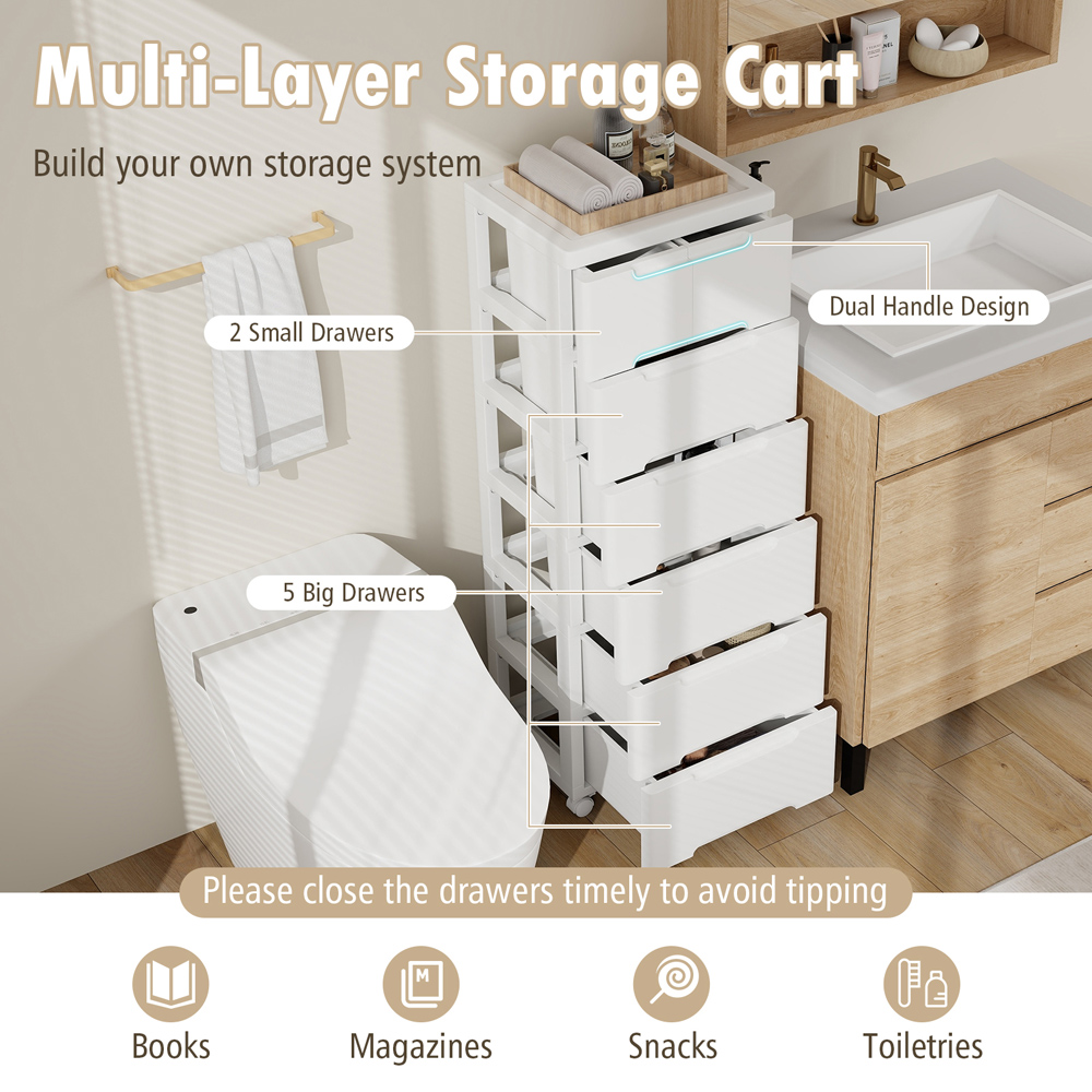 Costway 6 Drawer White Vertical Rolling Storage Cabinet Wilko