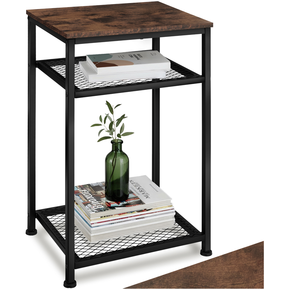 Tectake York 2 Grid Shelf Rustic Dark Wood Bedside Table Image 2