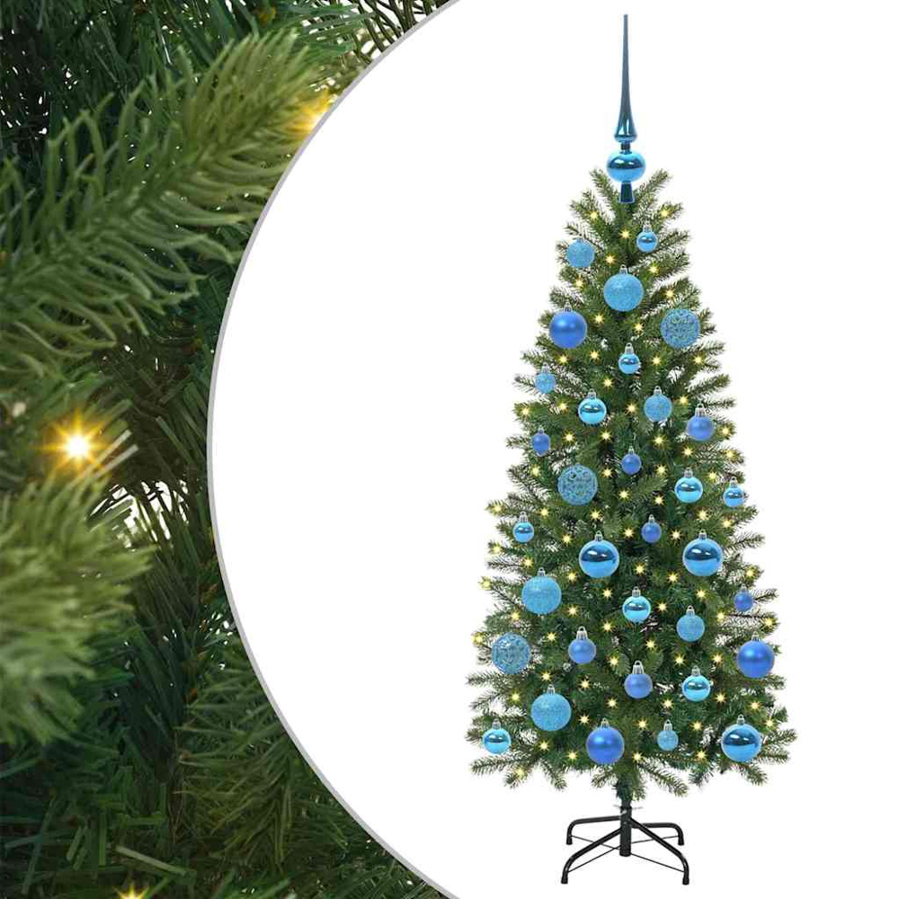 vidaXL Pre-Lit Blue Baubles Green Artificial Christmas Tree 4ft Image 2