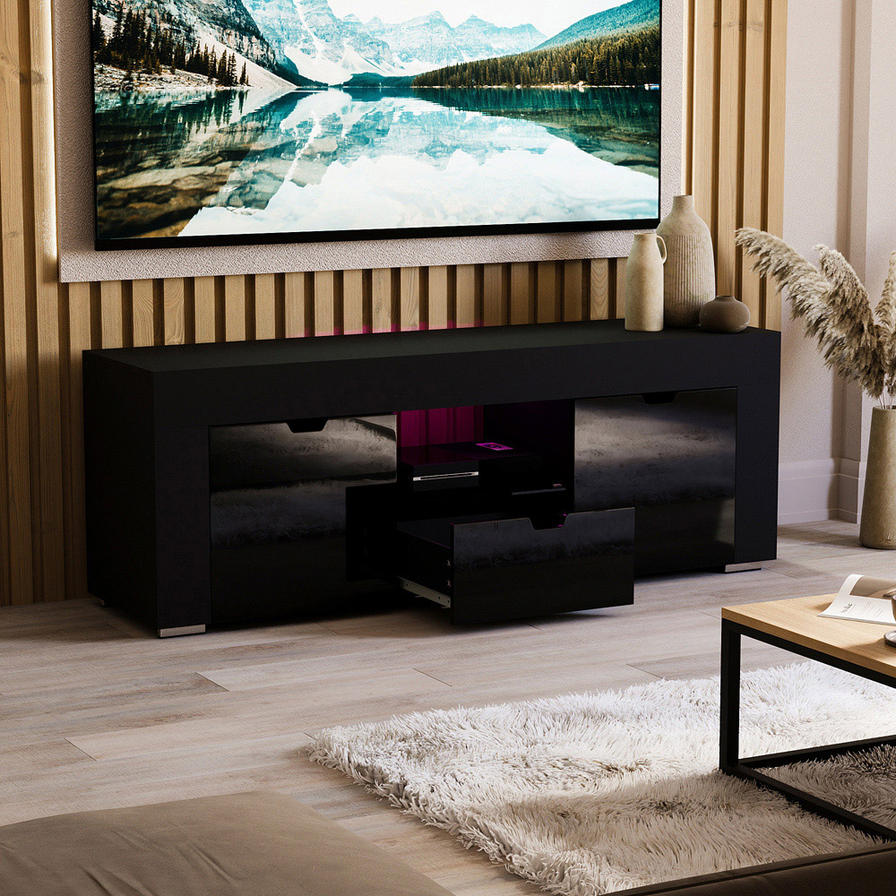 Vida Designs Eclipse 2 Door Single Drawer Single Shelf Black LED TV Unit Image 5