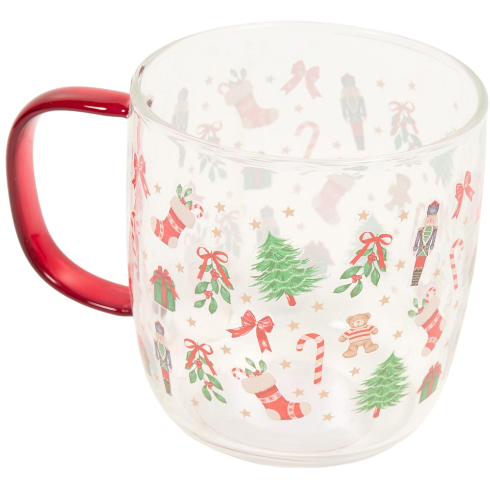 Christmas Glass Mug with Red Handle Image 4