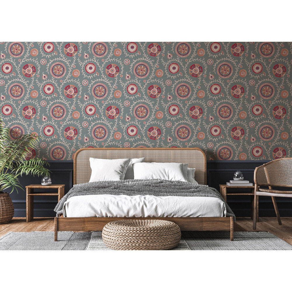 Esselle Home Nahlia Trail Spice and Blue Wallpaper Image 7